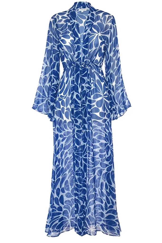 Indira Μπλε Ολόσωμο Μαγιό και Καφτάνι | Γυναικεία Μαγιό - Ολόσωμα - Swimwear | Indira One Piece Blue Swimsuit with Kimono Set