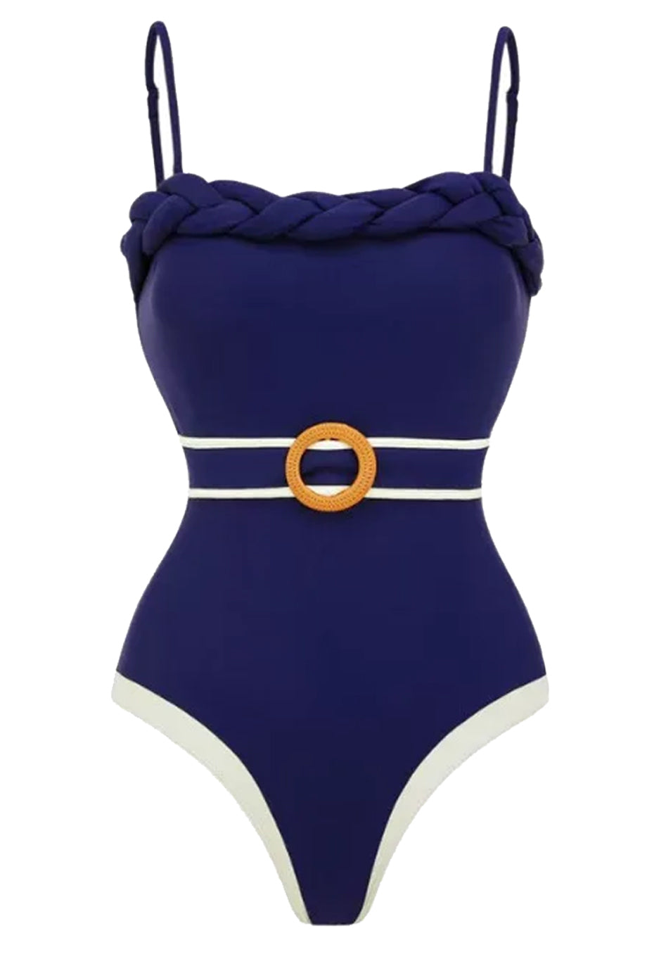 Ethna Μπλε Ολόσωμο Μαγιό με Ζώνη και Παρεό Σετ | Μαγιό - Ολόσωμα - Swimwear One Piece | Ethna Blue One-Piece Swimsuit with Belt and Pareo Set