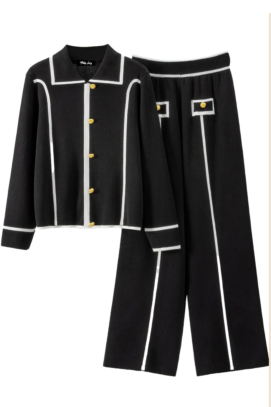 Vionne Μαύρο Πλεκτό Σετ με Τοπ και Παντελόνι | Πλεκτά Σετ Knitwear Clothing Sets | Vionne Black Knit Set with Top and Pants