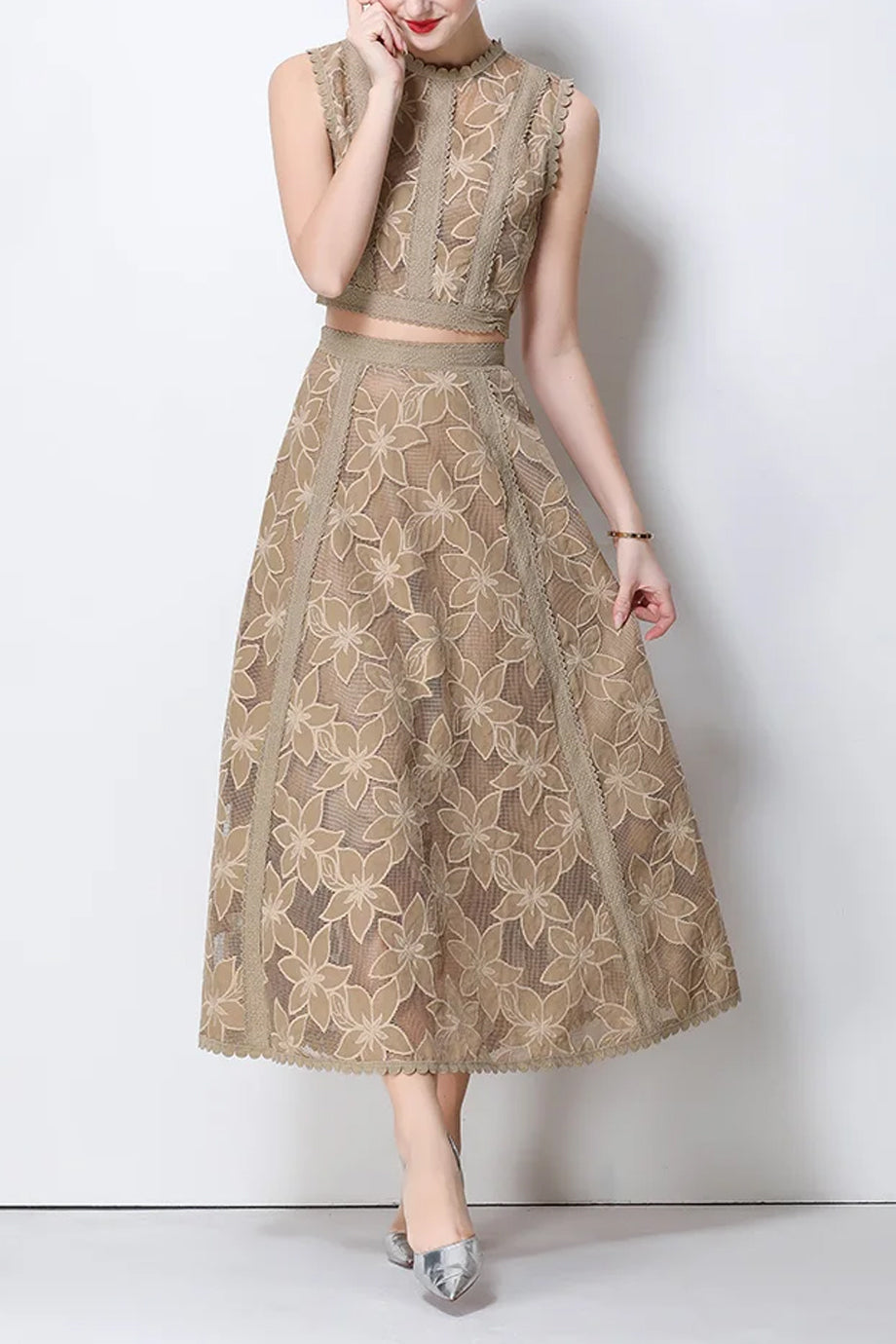 Lace Elyne Σετ Τοπ και Μίντι Φούστα με Σχέδιο Δαντέλας | Σετ Ρούχων - Clothing Sets | Lace Elyne Set with Top and Skirt with Lace