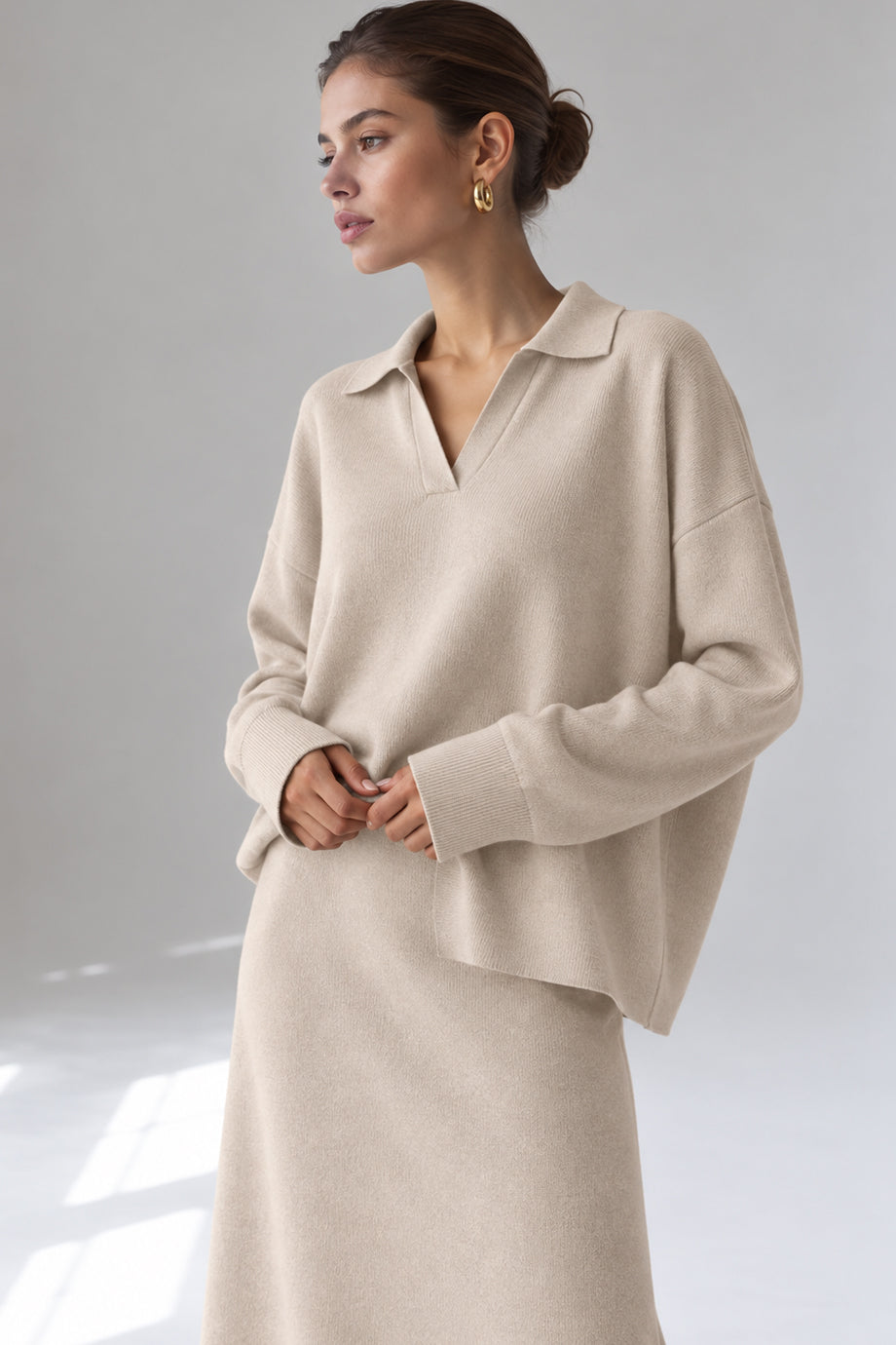 Marlow Knitted Polo Top and Midi Skirt Set