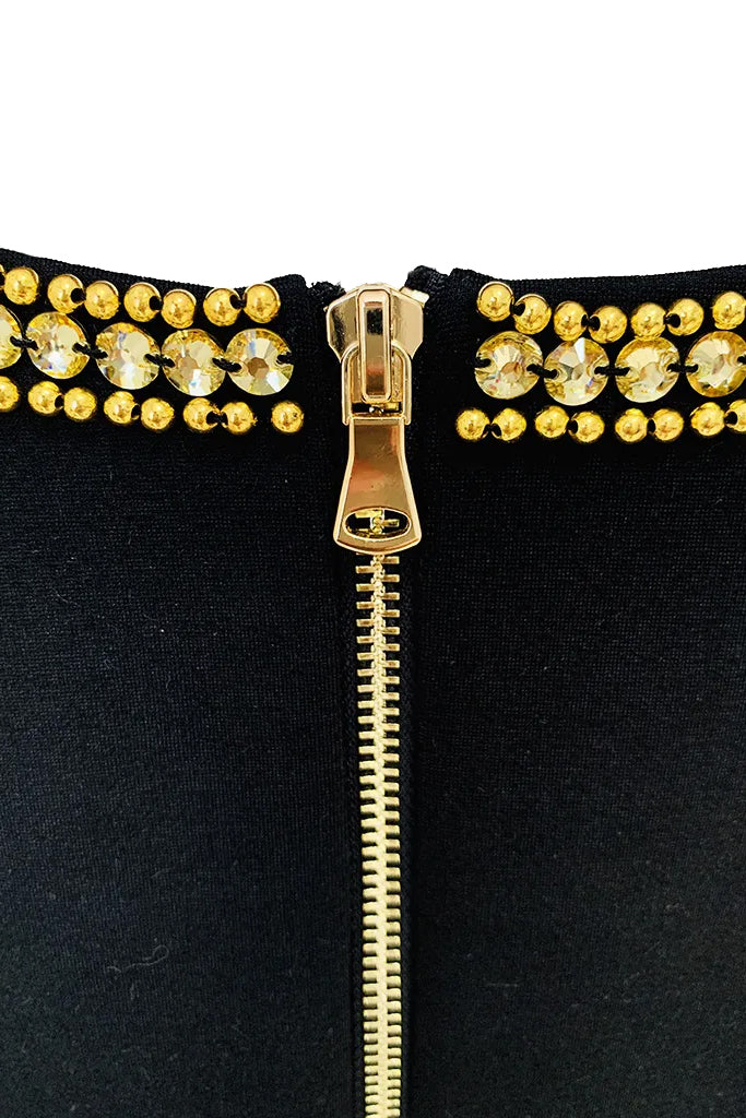 Madison Μαύρο Αμάνικο Φόρεμα με Κέντημα | Γυναικεία Φορέματα - Βραδινά | Madison Black Mini Gold Embellished Dress