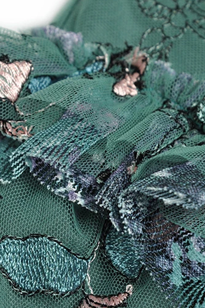 Ivana Petrolfarbenes, florales Tüll-Mesh-Kleid