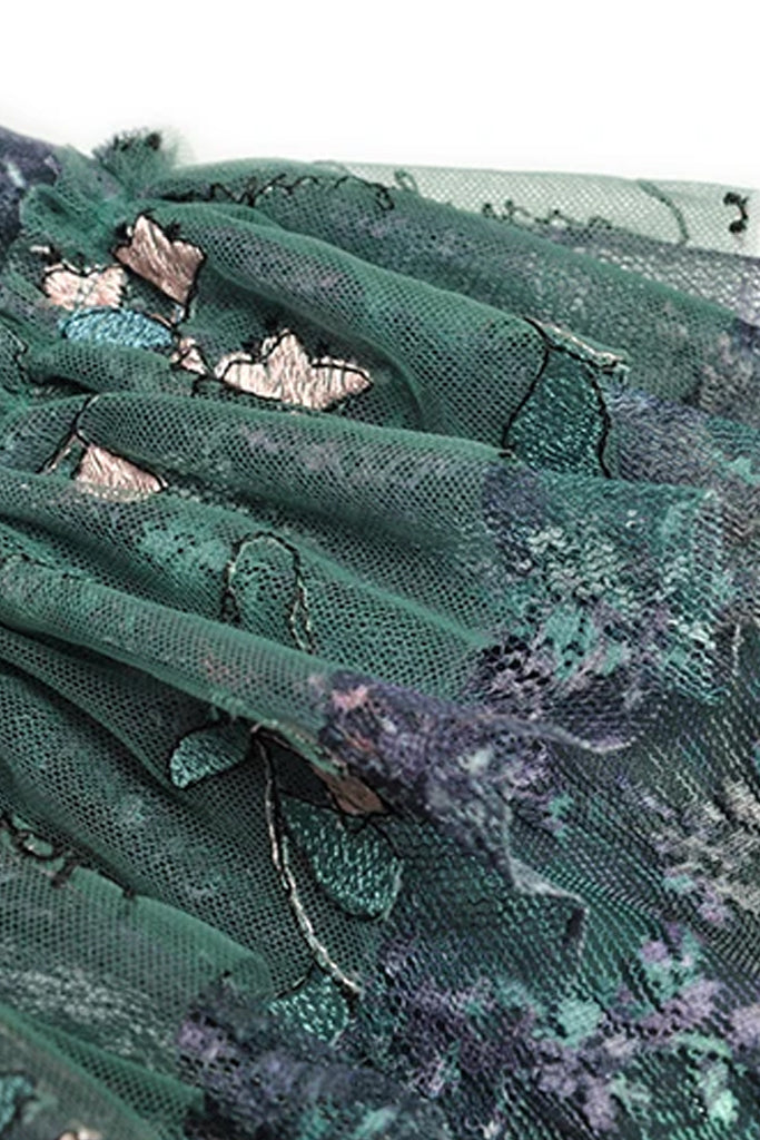 Ivana Petrolfarbenes, florales Tüll-Mesh-Kleid