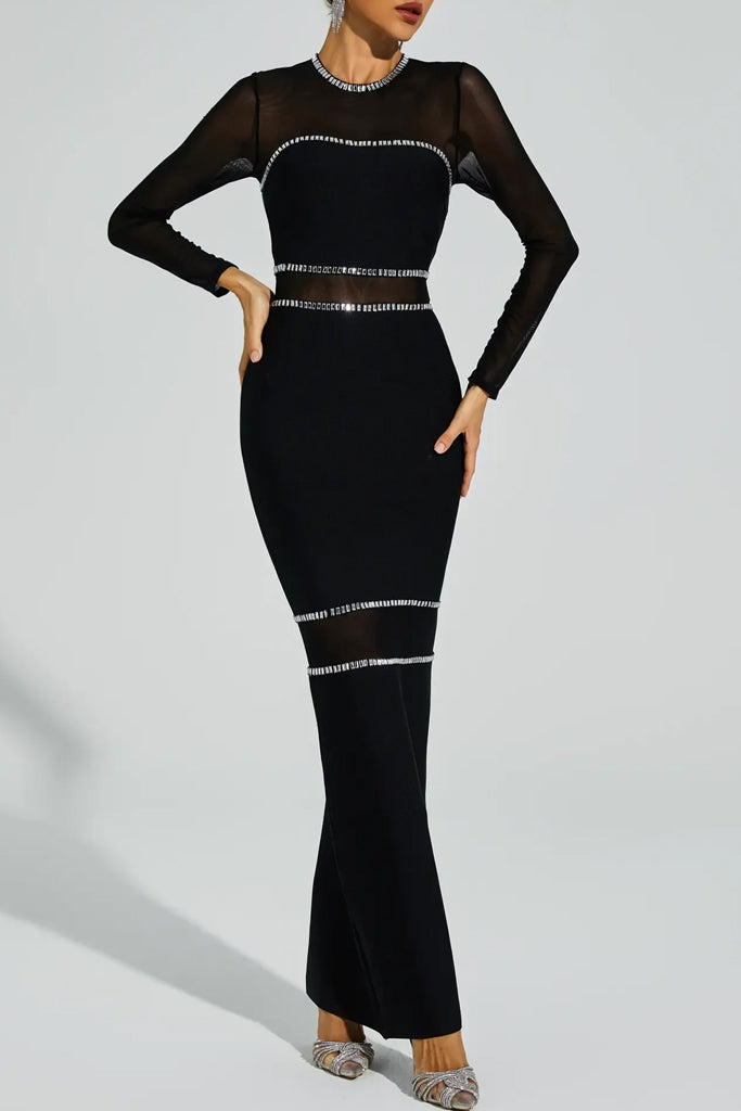 Lustre Βραδινό Φόρεμα με Κρύσταλλα και Διαφάνειες | Φορέματα - Evening Dresses | Lustre Black Mesh Bandage Dress with Crystals