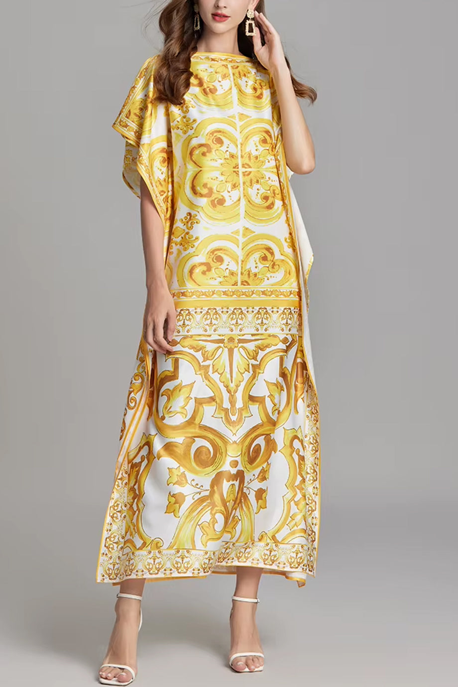 Yellow Reef Εμπριμέ Φόρεμα Καφτάνι | Γυναικεία Ρούχα - Beachwear - Loungewear | Yellow Reef Maxi Printed Kaftan Dress