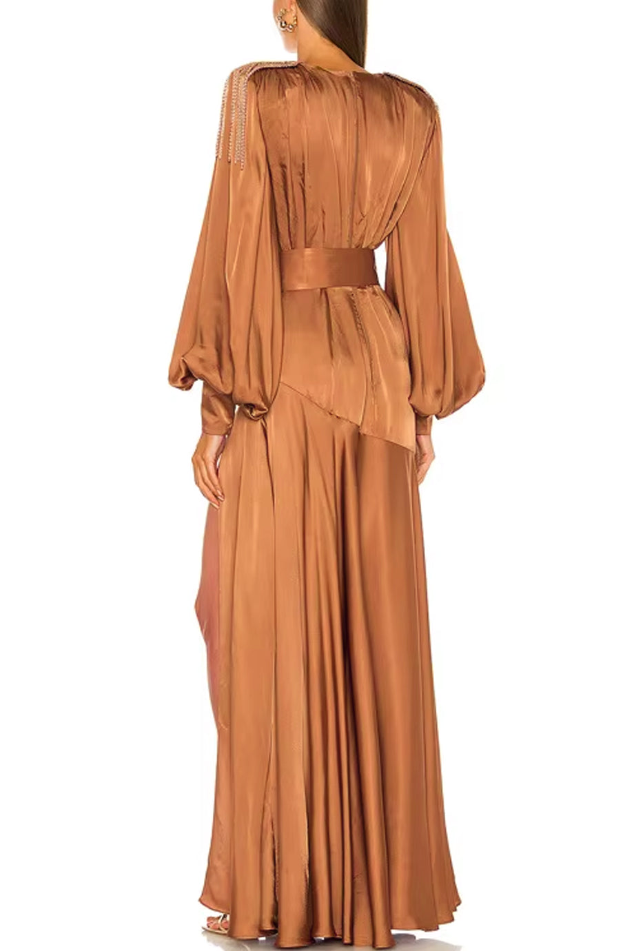 Sermina Καμηλό Σατέν Βραδινό Φόρεμα | Βραδινά Φορέματα - Evening Dresses | Sermina Camel Satin Evening Dress