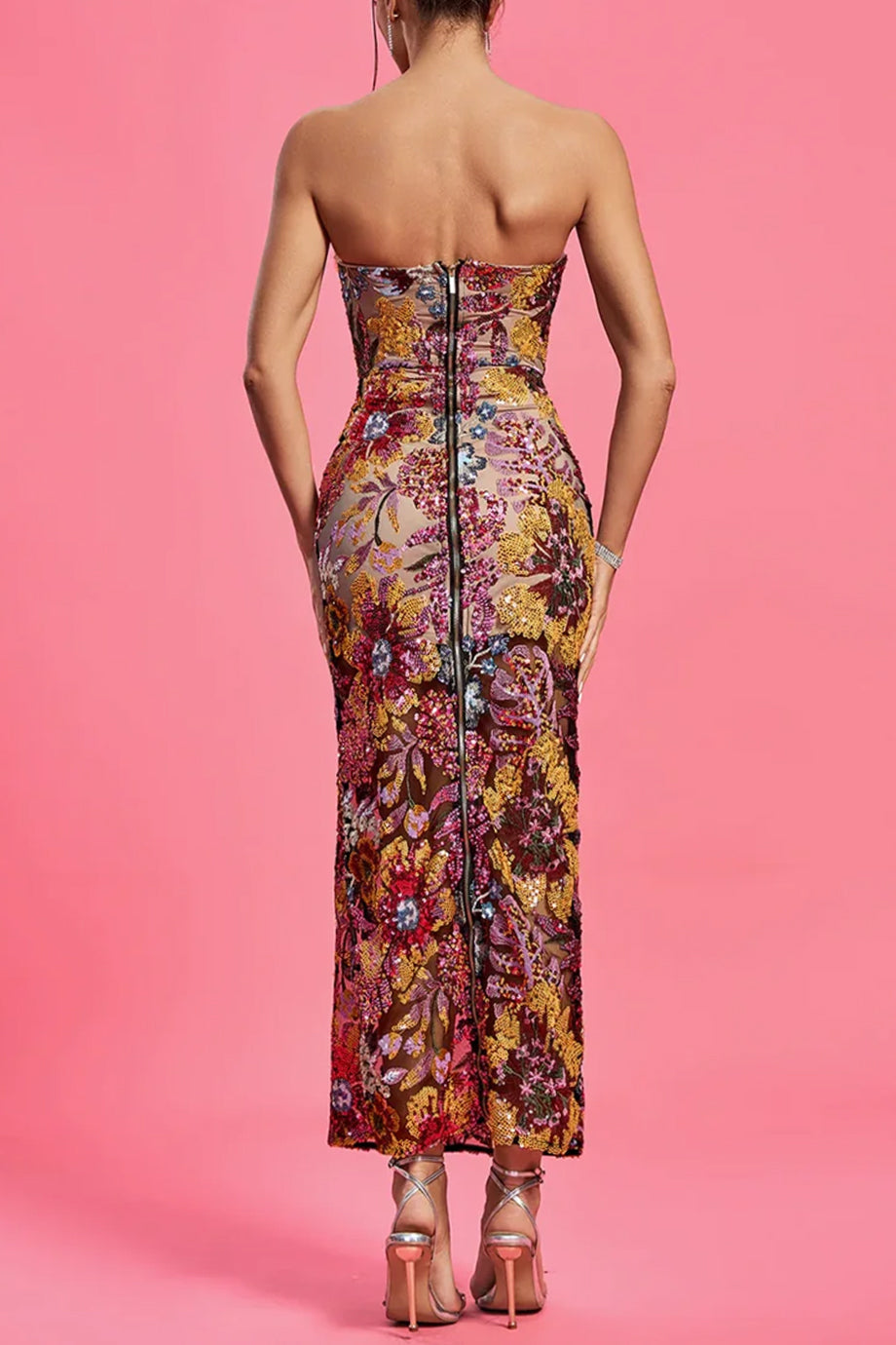 Garden Crystals Strapless Long Evening Dress