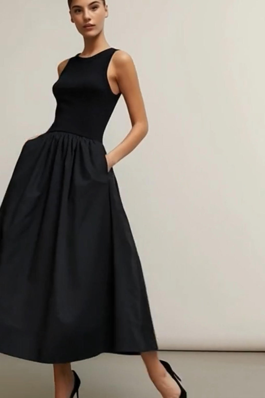 Noiree Sleeveless Dress with Ruched Skirt