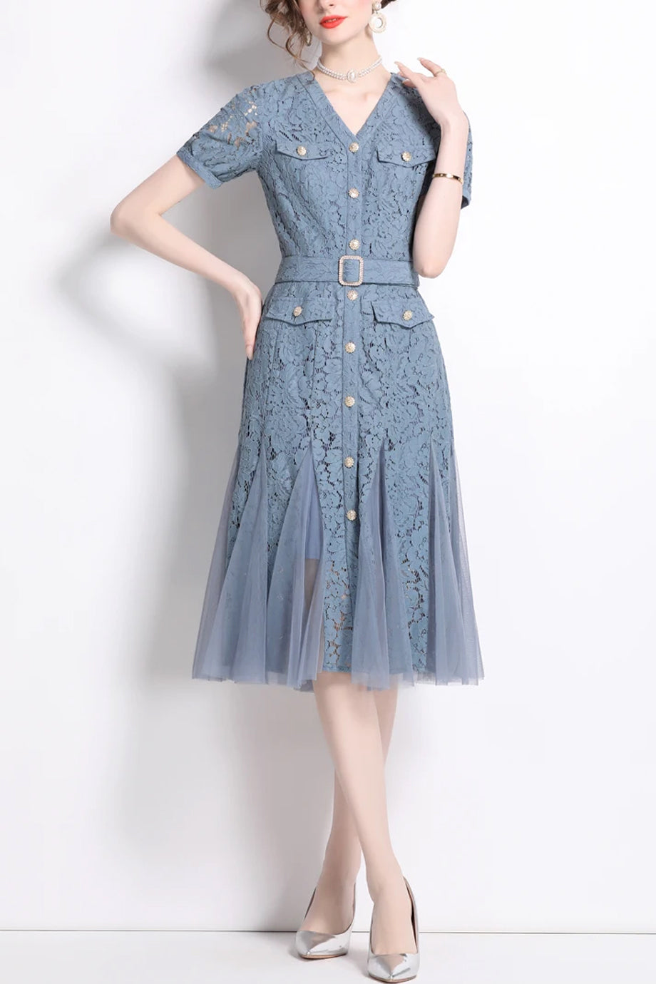 Aveline Φόρεμα με Δαντέλα και Ζώνη | Γυναικεία Ρούχα - Φορέματα - Evening Dresses | Aveline Lace Dress