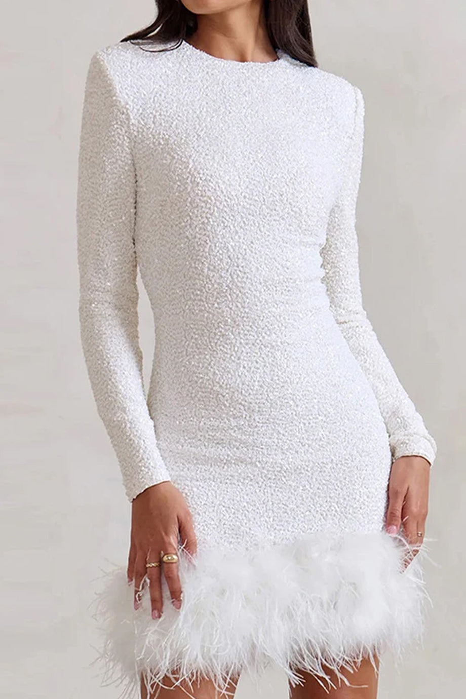 Evelaine Φόρεμα με Παγιέτες και Φτερά | Βραδινά Φορέματα Evening Dresses | Evelaine Sequin Mini Dress with Feather Trim