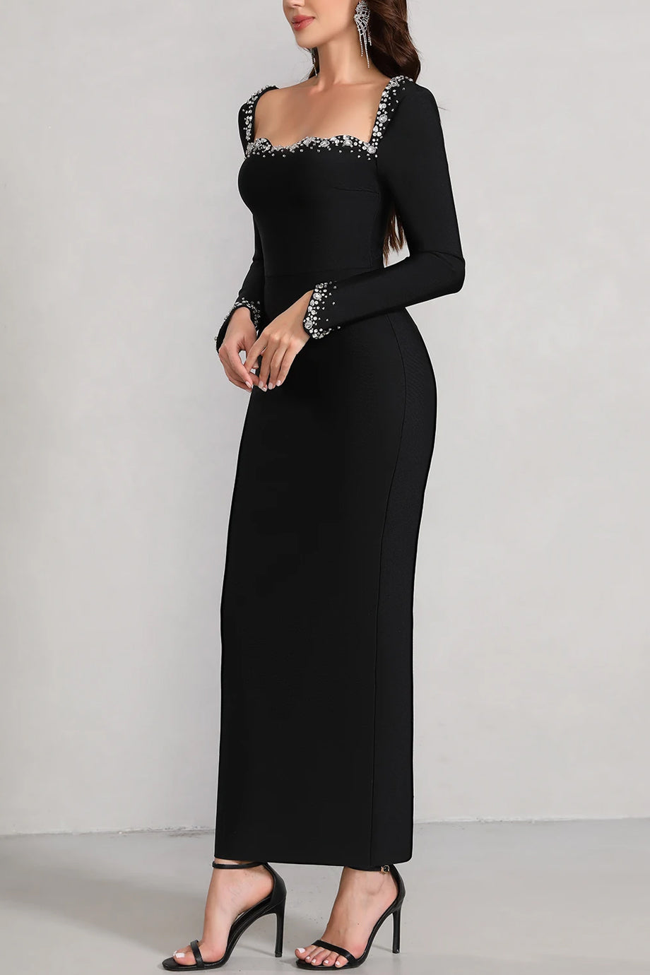 Ismerine Μαύρο Bandage Φόρεμα με Κρύσταλλα | Φορέματα - Βραδινά - Evening Dresses | Ismerine Bandage Dress with Crystals