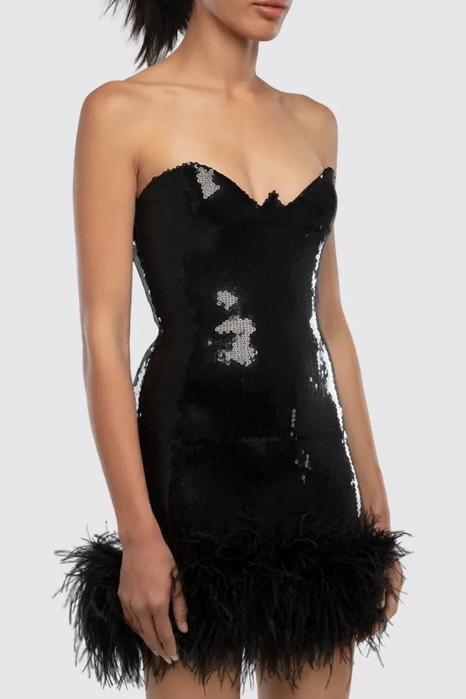 Elyndra Στραπλες Φόρεμα με Παγιέτες και Φτερά | Βραδινά Φορέματα Evening Dresses | Elyndra Sequined Strapless Dress with Feather Trim