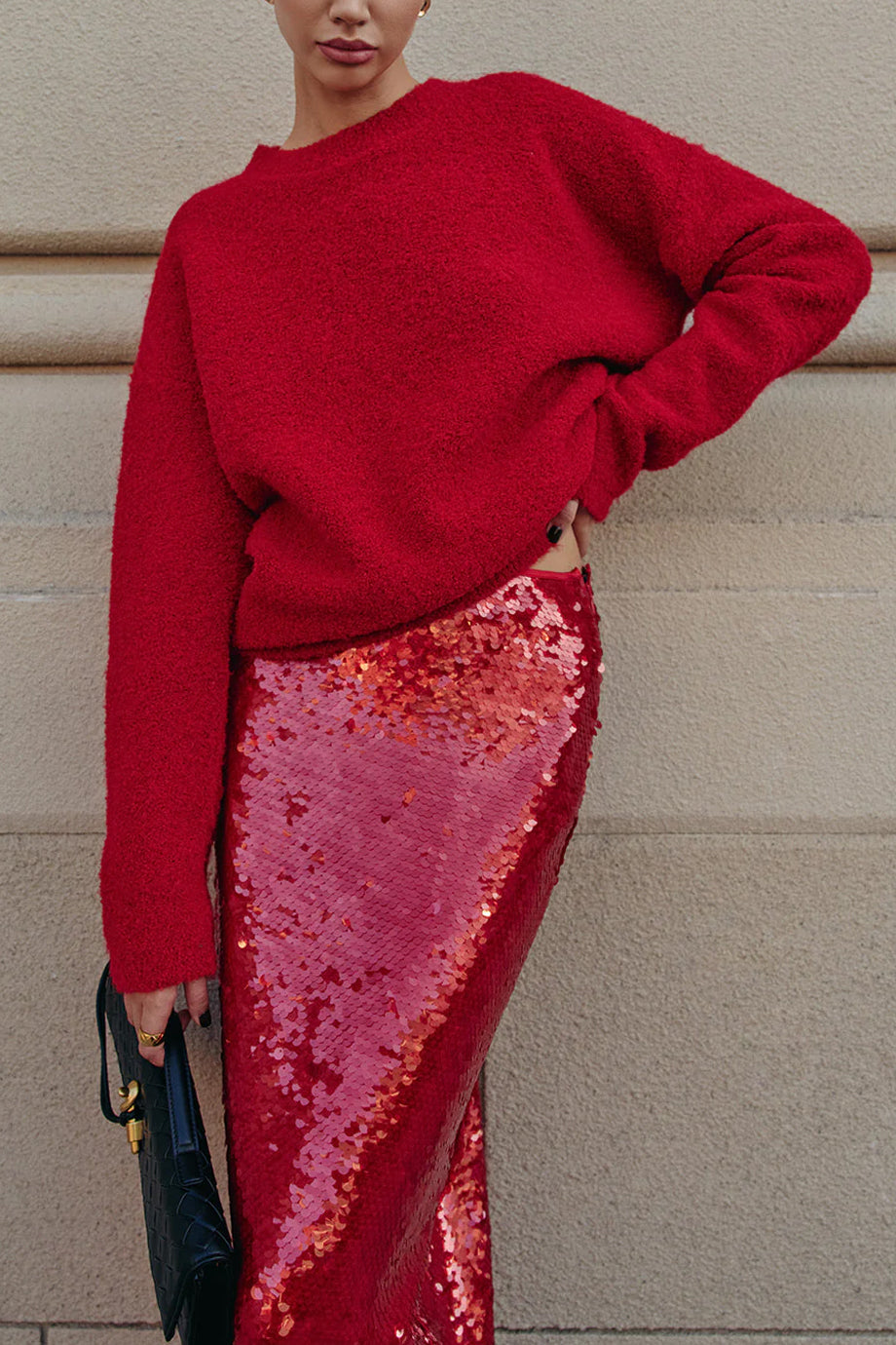 Vesperine Κόκκινη Φούστα με Πούλιες | Φούστες Skirts | Vesperine Red Sequined Midi Skirt