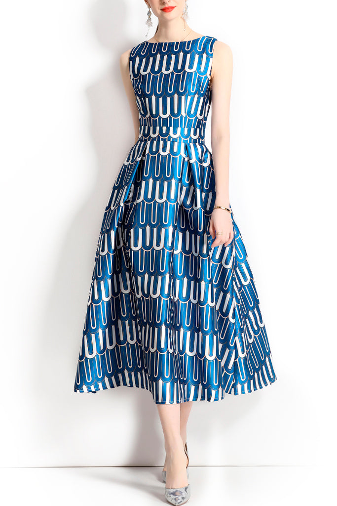 Nevaeh Μπλε Πολύχρωμο Εμπριμέ Φόρεμα | Γυναικεία Ρούχα - Φορέματα | Nevaeh Blue Printed Dress