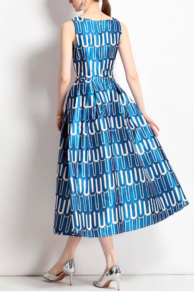 Nevaeh Μπλε Πολύχρωμο Εμπριμέ Φόρεμα | Γυναικεία Ρούχα - Φορέματα | Nevaeh Blue Printed Dress