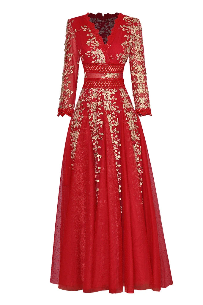 Bijan Κόκκινο Βραδινό Φόρεμα με Τούλι και Δαντέλα | Φορέματα - Dresses | Bijan Red Lace Gown with Tulle