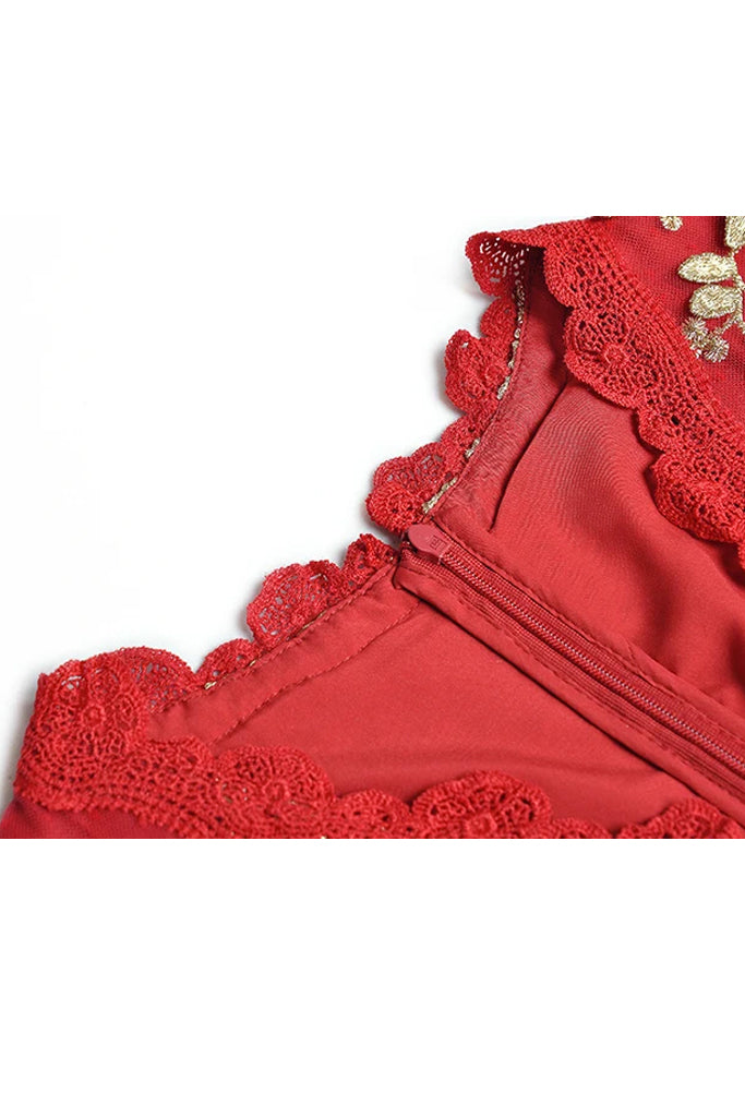 Bijan Κόκκινο Βραδινό Φόρεμα με Τούλι και Δαντέλα | Φορέματα - Dresses | Bijan Red Lace Gown with Tulle