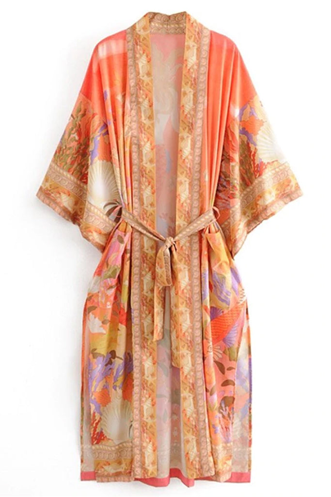Mieko Σομόν Πολύχρωμο Εμπριμέ Κιμονό | Γυναικεία Ρούχα - Beachwear - Loungewear