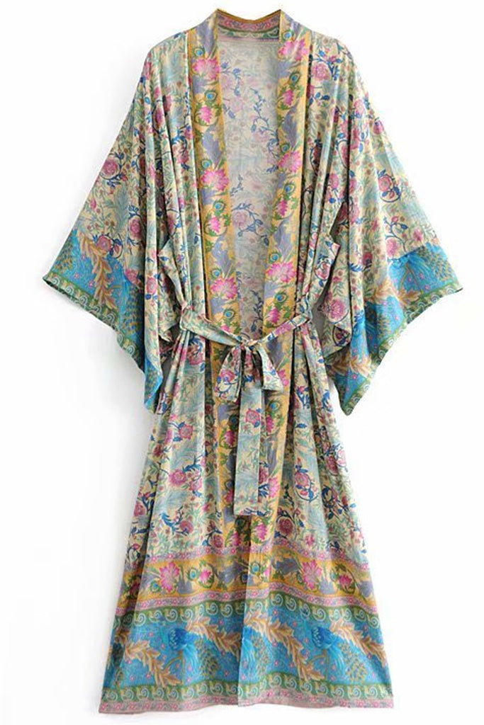 Komutti Γαλάζιο Πολύχρωμο Εμπριμέ Κιμονό | Γυναικεία Ρούχα - Beachwear - Loungewear | Komutti Printed Kimono