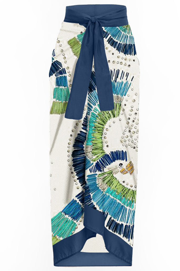 Brazy Μπλε Εμπριμέ Ολόσωμο Μαγιό με Παρεό | Γυναικεία Μαγιό Παρεό - Ολόσωμα - Swimwear | Brazy Blue Printed One Piece Swimsuit with Pareo Set