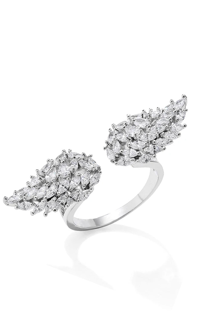 Flügel-Silberring mit Kristallen