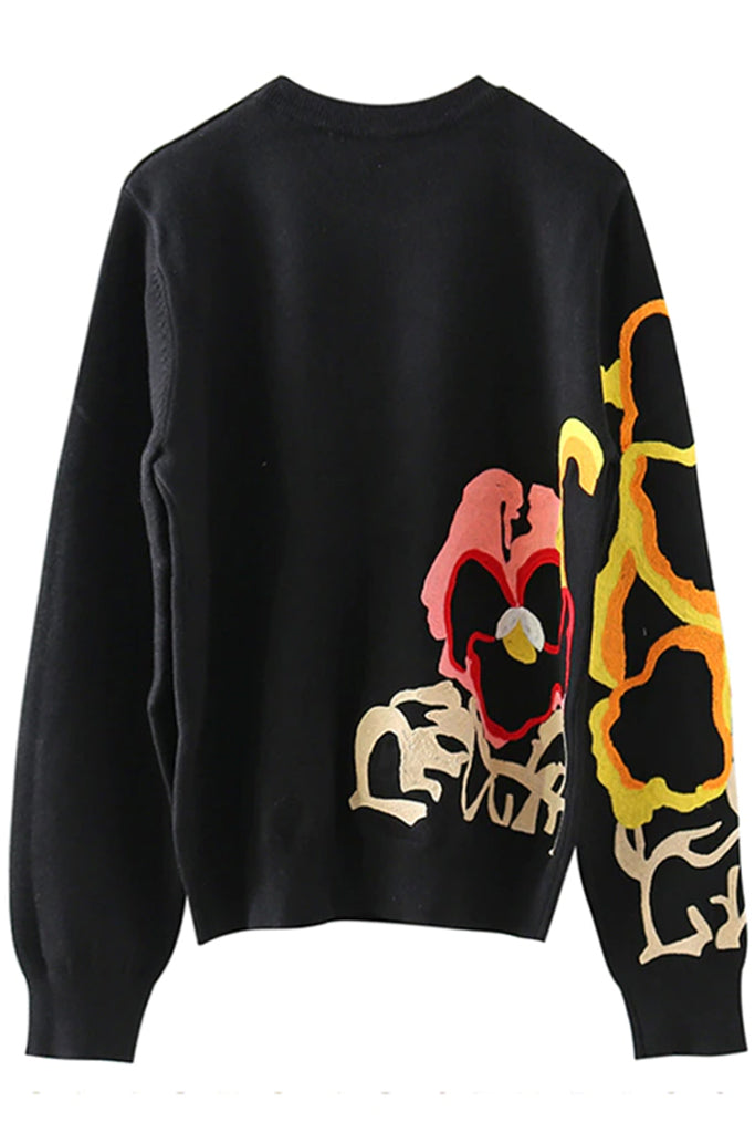 Saronya Μαύρο Πουλόβερ με Σχέδια | Γυναικεία Ρούχα - Μπλούζες - Πουλόβερ - Πλεκτά