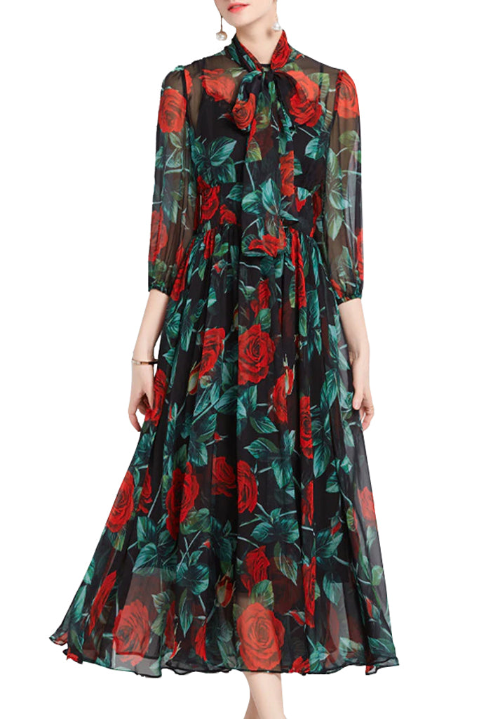 Zoya Μαύρο Πολύχρωμο Εμπριμέ Φόρεμα | Γυναικεία Ρούχα - Βραδινά Φορέματα