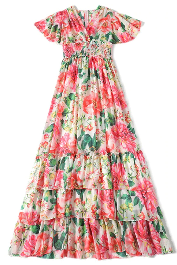 Gerbera Πολύχρωμο Εμπριμέ Φλοράλ Μακρύ Φόρεμα | Γυναικεία Ρούχα - Φορέματα