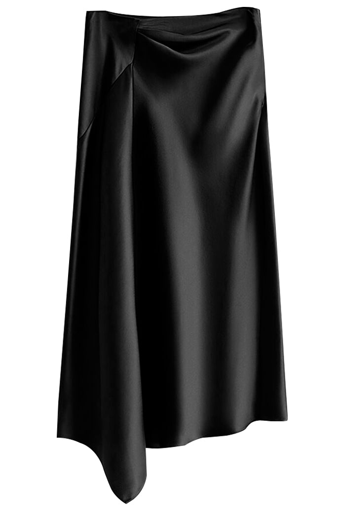 Tempy Black Satin Asymmetrical Skirt
