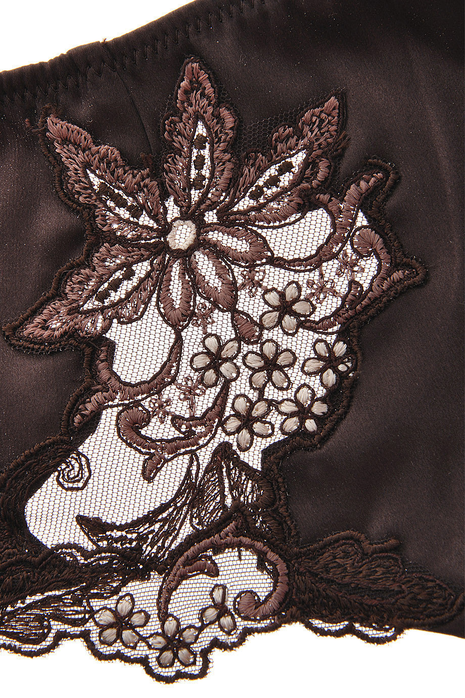 Kαφέ Mεταξωτό Στρινγκ με Δαντέλα - Cotton Club | Γυναικεία Εσώρουχα