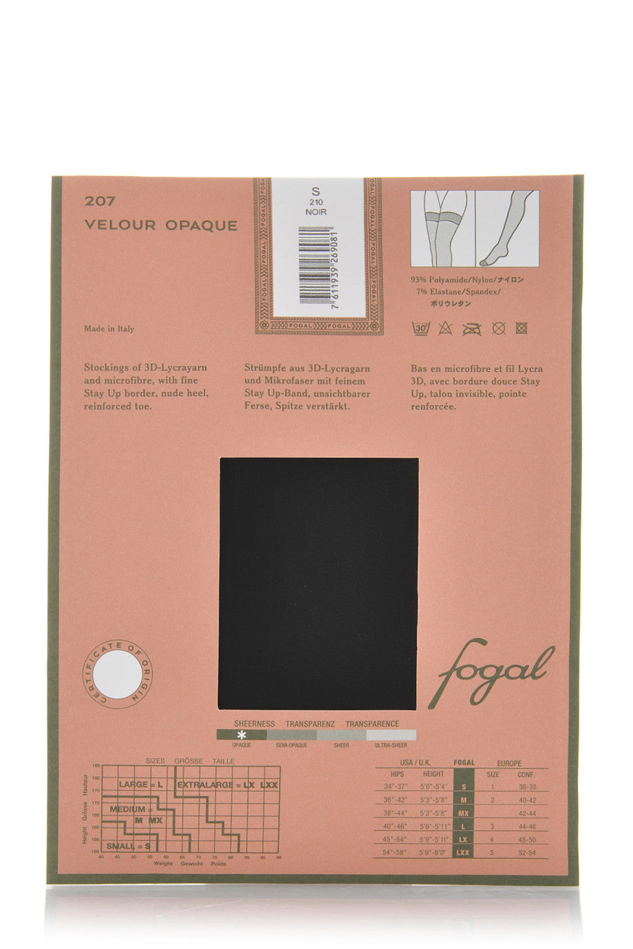 FOGAL 207 VELOUR OPAQUE Μαύρες Καλτσοδέτες