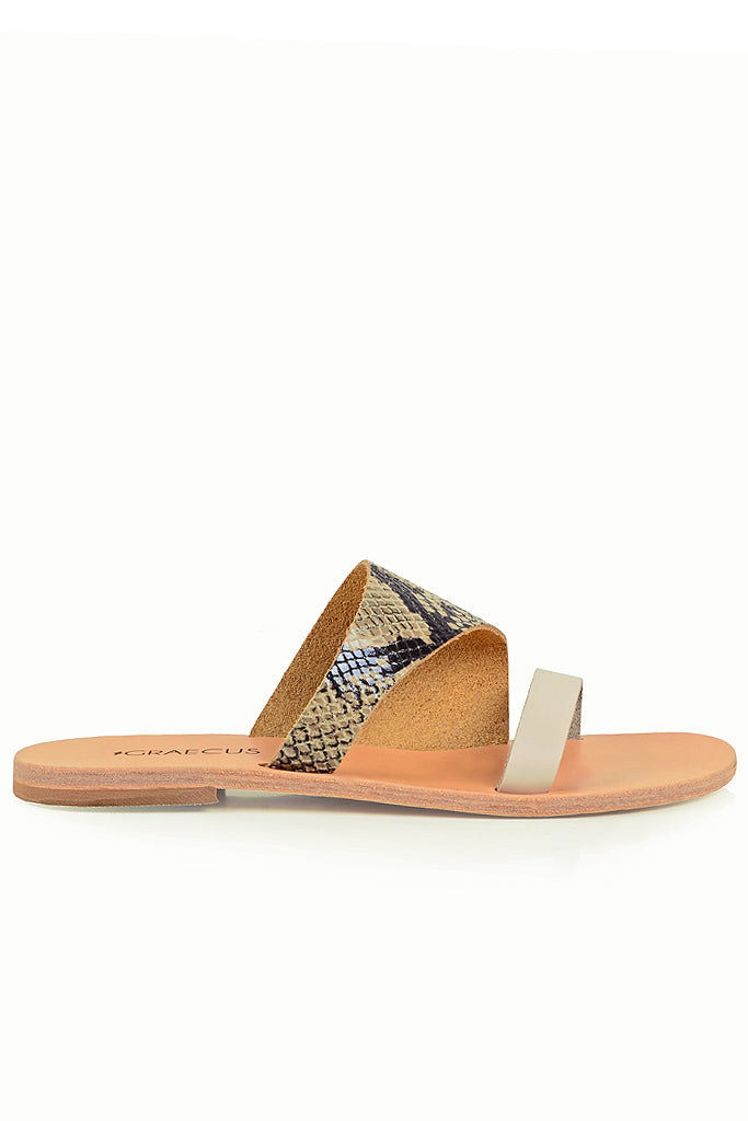 Μπεζ Σανδάλια με Δέρμα Φιδιού - Graecus | Γυναικεία Παπούτσια