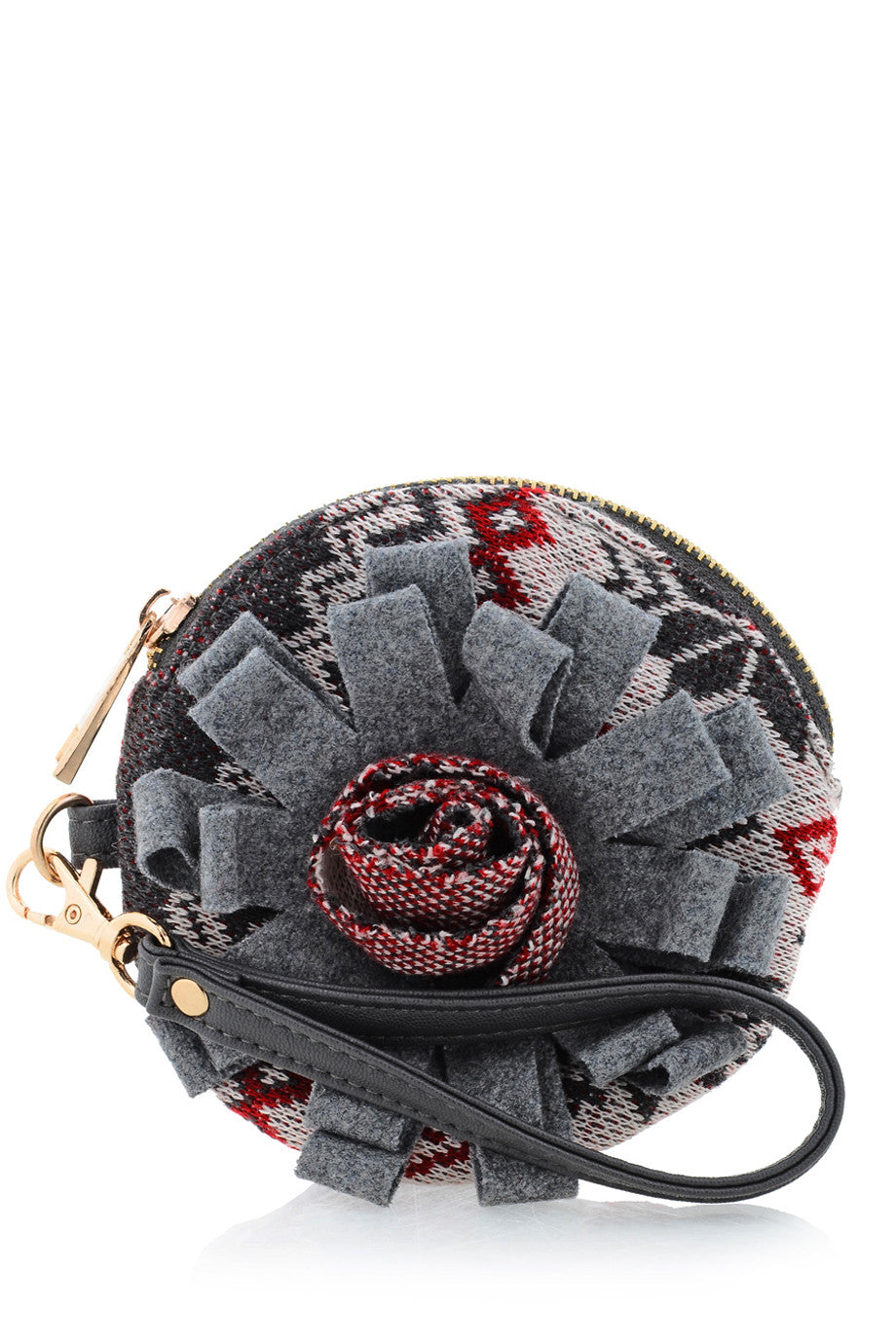Γκρι Κόκκινο Στρογγυλό Tσαντάκι | Γυναικεία Πορτοφόλια