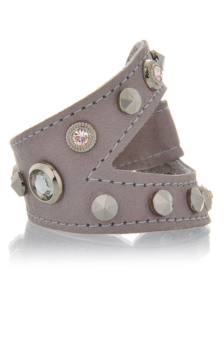 Γκρι Δερμάτινο Βραχιόλι με Swarovski - Lk Designs | Κοσμήματα - Βραχιόλια