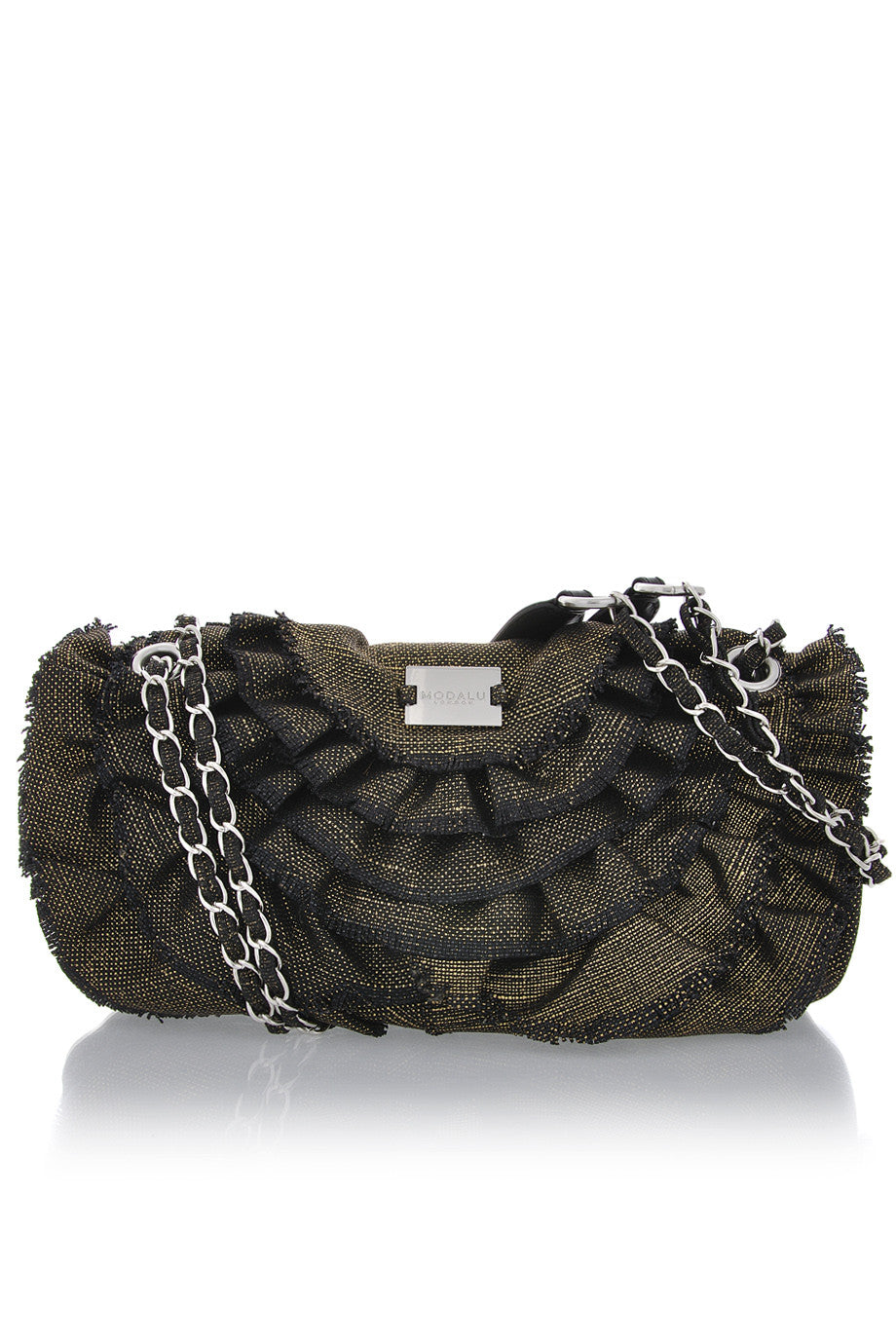CAN-CAN Khaki/Grey Ruffle Shoulder Bag