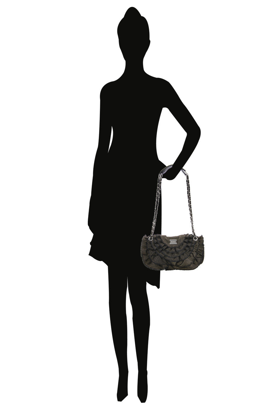 CAN-CAN Khaki/Grey Ruffle Shoulder Bag