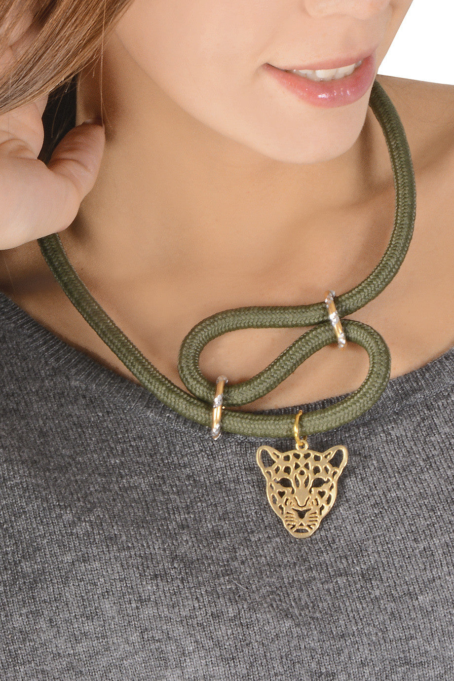 Λαδί Κολιέ με Λεοπάρδαλη | Κοσμήματα