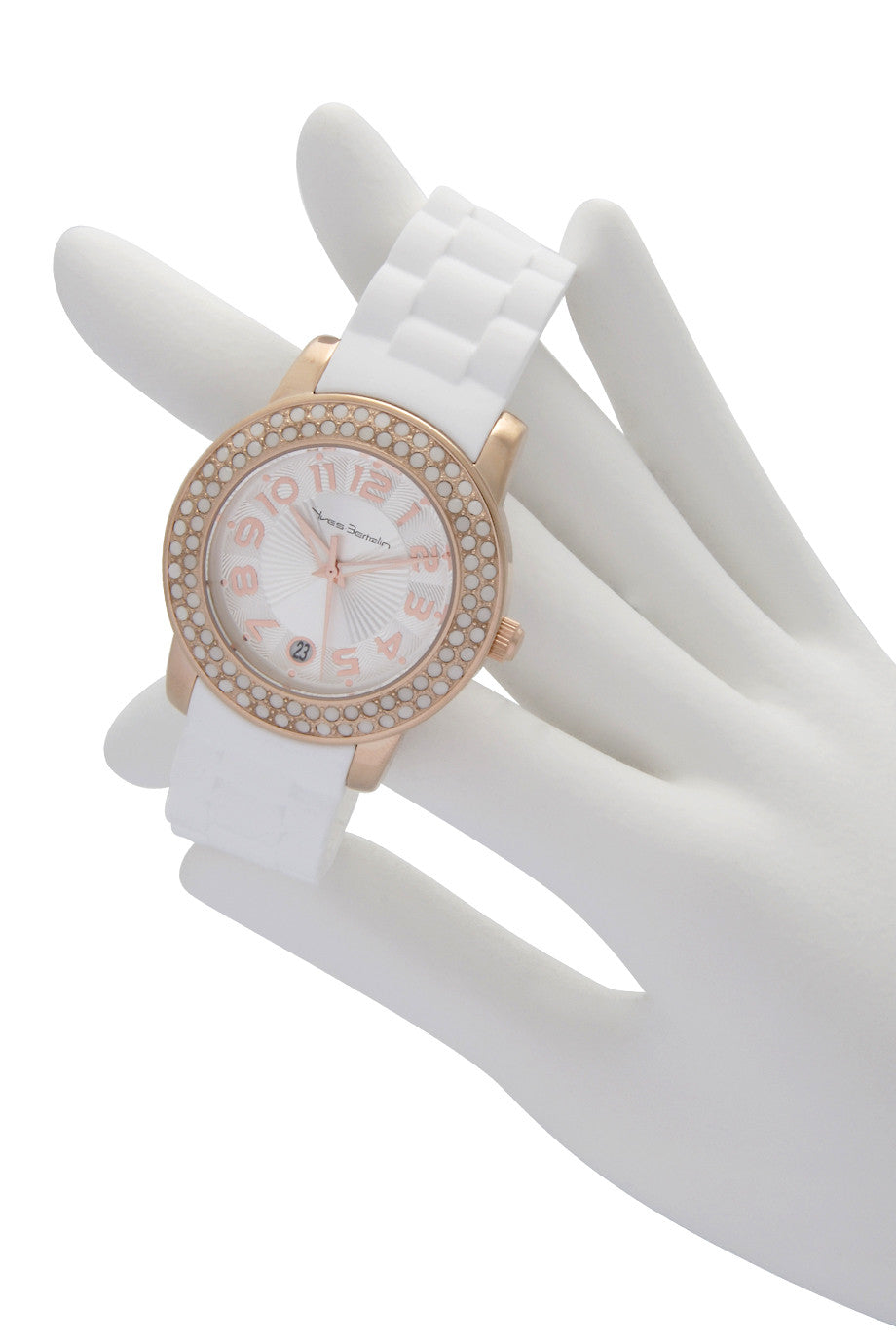 DATE Rose Gold White Crystal Watch