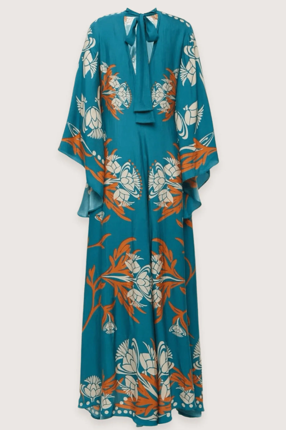 Thalira Μάξι Εμπριμέ Φόρεμα Καφτάνι με Μανίκια Καμπάνα | Καφτάνια Κιμονό Ριχτά Φορέματα - Beachwear - Loungewear | Thalira Maxi Printed Kaftan Dress with Bell Sleeves