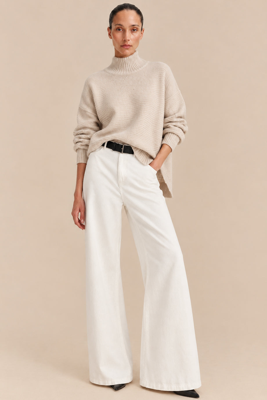 Marlowe Grey Oversized Knitted Turtleneck Sweater