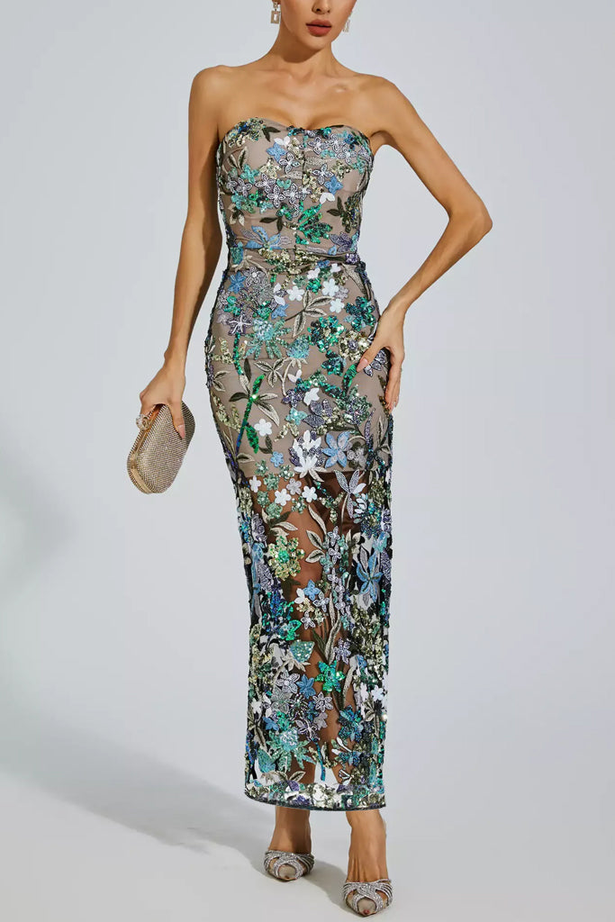 Trägerloses Kleid mit Blumenmuster von Fioralba