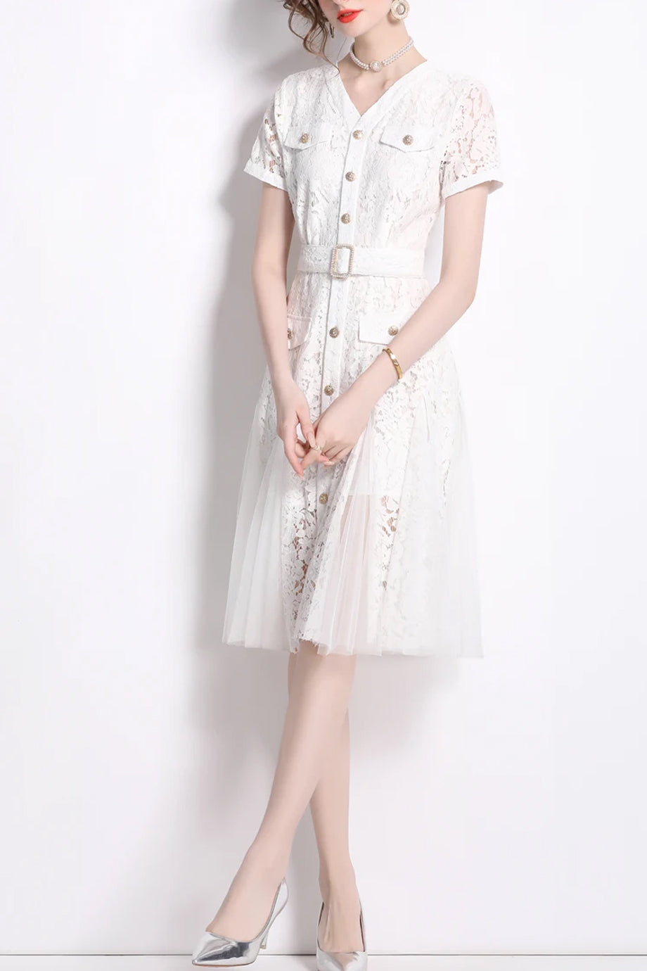 Aveline Φόρεμα με Δαντέλα και Ζώνη  | Γυναικεία Ρούχα - Φορέματα - Evening Dresses | Aveline Lace Dress