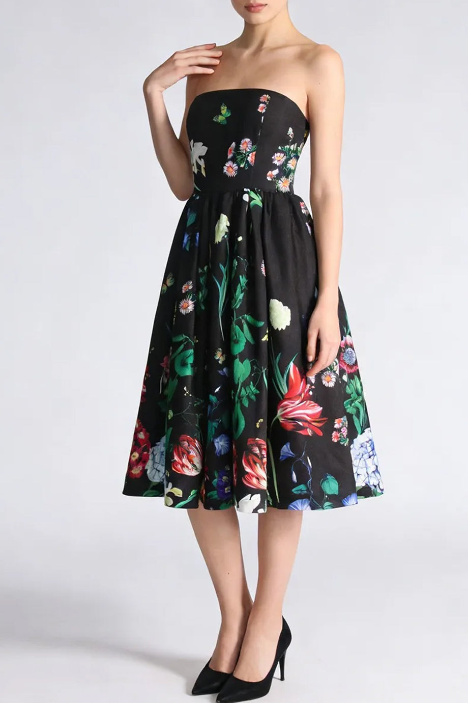 Bellamy Μαύρο Φλοράλ Στραπλες Φόρεμα | Φορέματα - Dresses | Bellamy Strapless Floral Dress