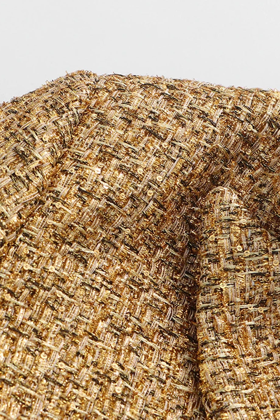 Monica Χρυσό Tweed Blazer Mini Φόρεμα-Σακάκι με Διπλό Κούμπωμα | Φορέματα - Blazer Dresses | Monica Gold Tweed Blazer Mini Dress with Double Breasted Buttons