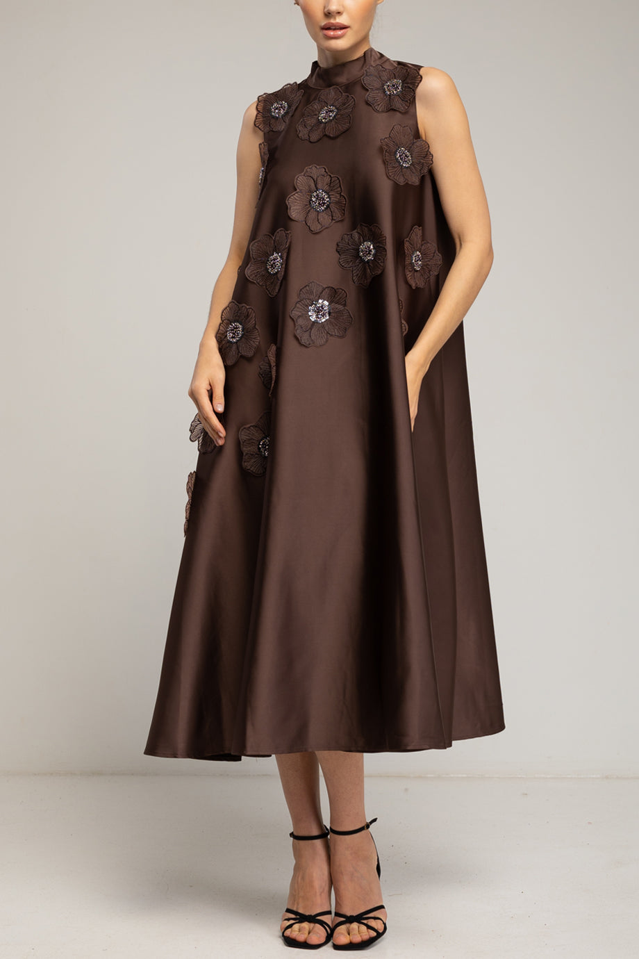 Calissea Βραδινό Μίντι Φόρεμα με Απλικέ Λουλούδια | Γυναικεία Φορέματα - dresses| Calissea Midi Evening Dress with Floral Appliqués