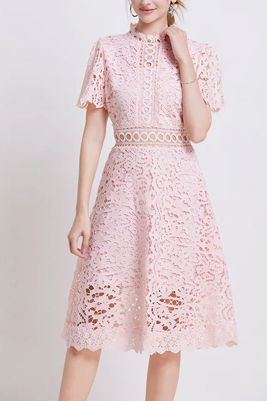 Theline Μίντι Φόρεμα από Δαντέλα με Κοντά Μανίκια | Φορέματα - Βραδινά- Evening Dresses | Theline Midi Lace Dress