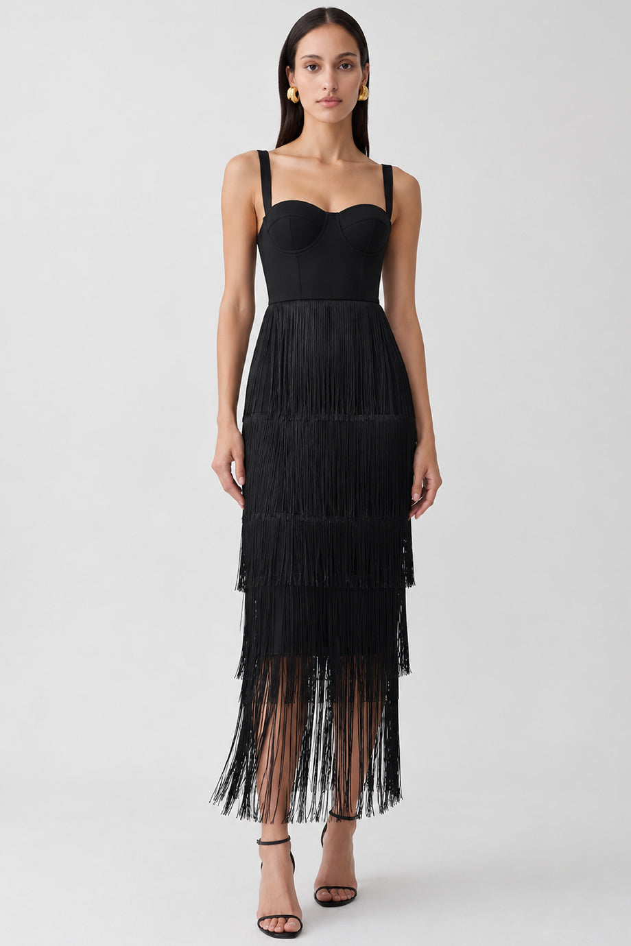 Minuit Black Bandage Dress with Fringes