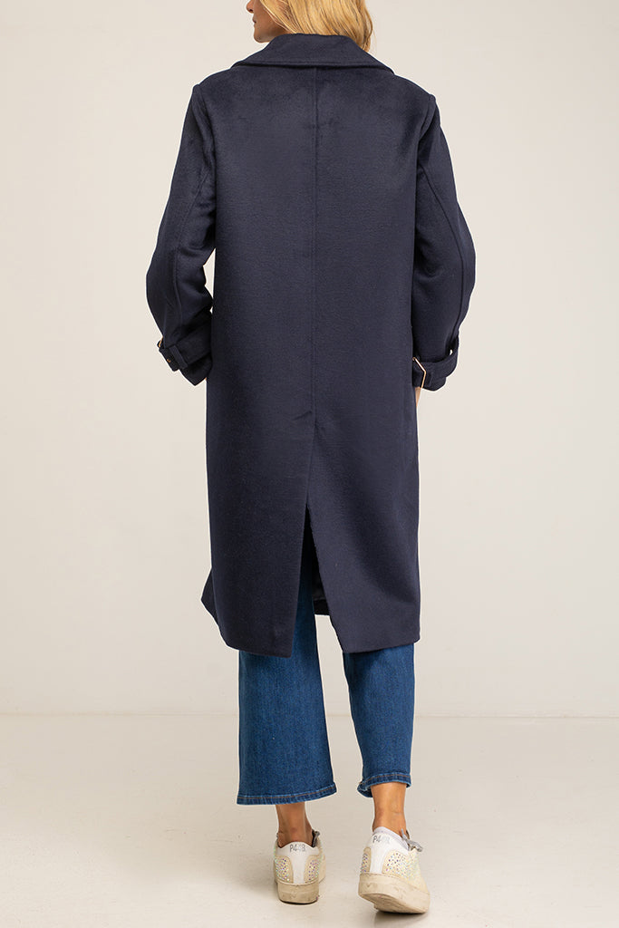 Corra Μπλε Παλτό Πανωφόρι | Παλτό Πανωφόρια - Coats Outerwear | Corra Blue Long Double-Breasted Coat