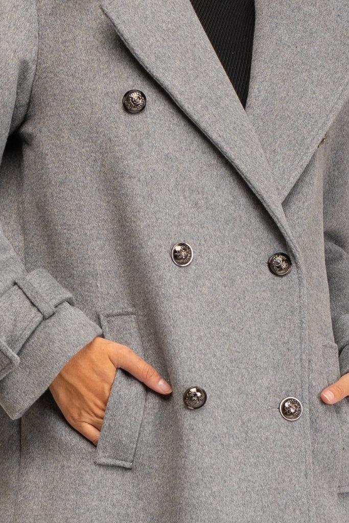 Corra Γκρι Παλτό Πανωφόρι | Παλτό Πανωφόρια - Coats Outerwear | Corra Grey Long Double-Breasted Coat